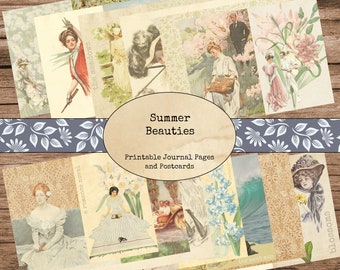Summer Beauties Junk Journal Kit, Printable Journal, Digital Journal, Vintage Images, Printable Paper, Art Journal, Printable Postcards