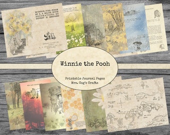 Winnie the Pooh Journal Pages - Paper Pack, Printable Journal Pages, Pooh Bear, Digital Journal, Vintage Images, Printable Paper