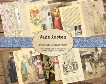 Jane Austen Junk Journal Pages - Printable Journal Pages, Digital Journal, Vintage Images, Printable Paper,Book Pages, Classics