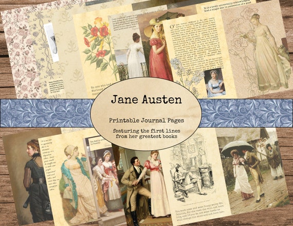Jane Austen Junk Journal Pages - Printable Journal Pages, Digital Journal, Vintage Images, Printable Paper,Book Pages, Classics