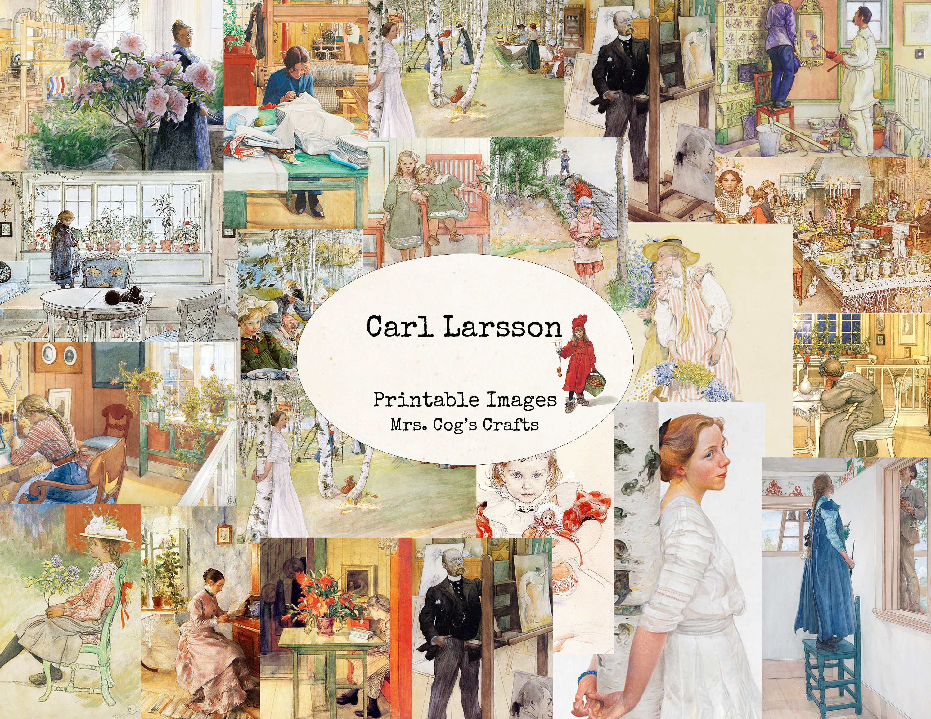 Carl Larsson - Printable Images, Digital Ephemera, Vintage Art