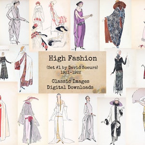 High Fashion - Set #1 by David Soeurs 1921-22, Digital Ephemera, Printable Images, Vintage Art, Instant Download, Digital Collage