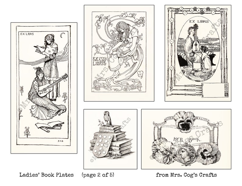 Ladies' Book Plates - Ex Libris - Labels for Journals and Books - Printable Bookplates, Digital Images, Vintage Art, Instant Download image 3