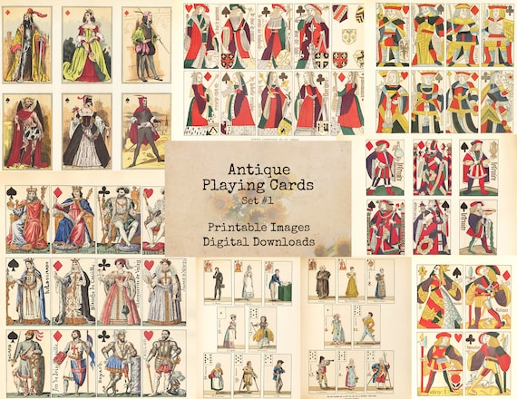 Antique Playing Cards Set #1 - Printable Images, Instant Download
