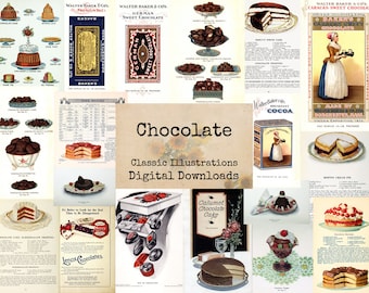 Chocolate - Digital Ephemera Classics, Printable Images, Vintage Art, Instant Download, Digital Collage, Art Ephemera