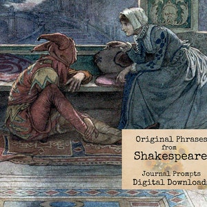 Frases originales de Shakespeare - Indicaciones de diario, Tarjetas de palabras digitales, Descarga instantánea, Collage digital, Arte efímero, Citas imprimibles