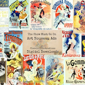 The Show Must Go On - Art Nouveau Ads, Digital Ephemera, Digital Images, Vintage Art, Instant Download, Digital Collage, Art Ephemera