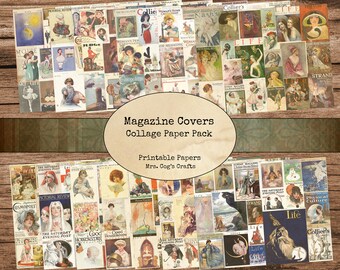 Magazine Cover Collage Journal Pages - Paper Pack, Printable Journal, Digital Journal, Vintage Images, Magazine Covers, Printable Paper