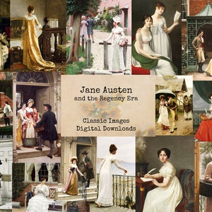 Jane Austen and the Regency Era - Printable Images, Ephemera Classics, Antique Painting, Vintage Art, Instant Download, Digital Collage