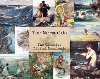 The Mermaids - Digital Ephemera Classics, Digital Images, Vintage Art, Instant Download, Digital Collage, Art Ephemera