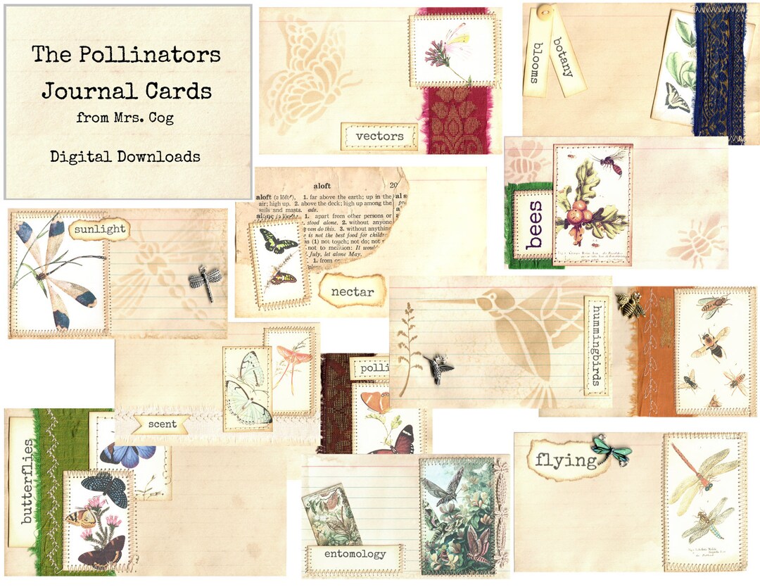 The Pollinators Journal Cards - Digital Images, Printable Index Cards ...