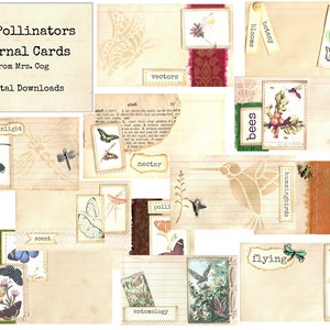 The Pollinators Journal Cards - Digital Images, Printable Index Cards, Instant Download, Digital Collage, Altered Cards, Index Cards