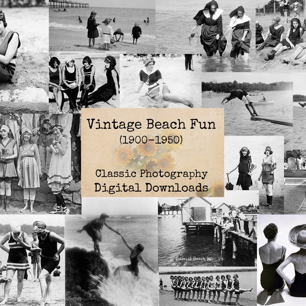 Vintage Beach Fun - Digital Ephemera, Digital Images, Vintage Photos, Instant Download, Digital Collage, Vintage Images, Vintage Seashore