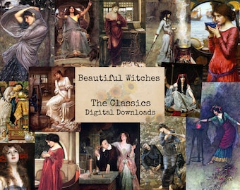 Beautiful Witches - Digital Ephemera Classics, Printable Images, Vintage Art, Instant Download, Digital Paper, Digital Collage, Art Ephemera