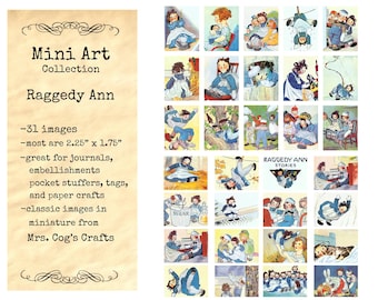 Mini Art - Raggedy Ann - Printable Images, Digital Download, Miniature Images, Photo Images, Embellishments, Raggedy Andy