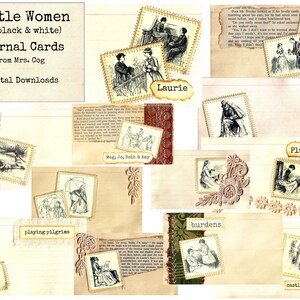 Little Women in B&W Journal Cards - Digital Images, Printable Index Cards, Instant Download, Digital Collage, Altered Cards, Index Cards