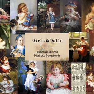 Girls & Dolls - Digital Ephemera Classics, Digital Images, vintage Art, Instant Download, Digital Collage, Art Ephemera, Printable Images