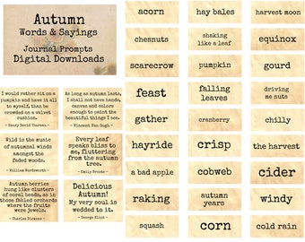 Autumn Words & Sayings - Journal Prompts, Printable Words, Instant Download, Digital Collage, Ephemera, Printable Quotes