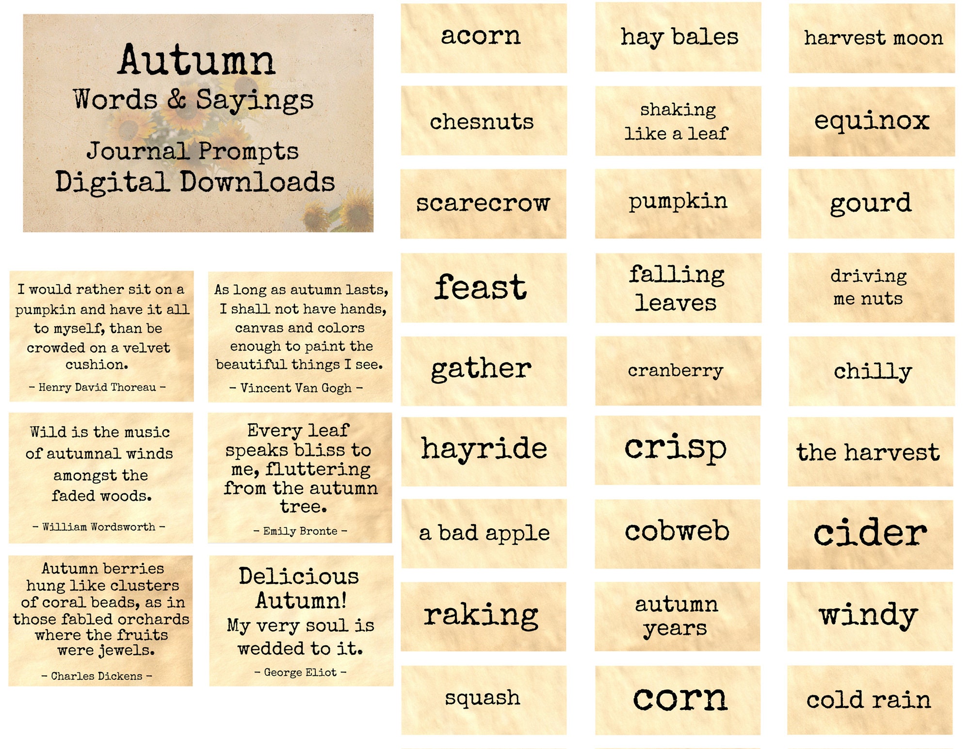 Autumn Words & Sayings Journal Prompts Printable Words Etsy