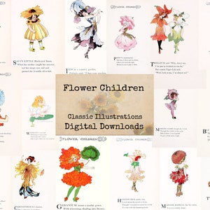 Flower Children - Digital Ephemera Classics, Digital Images, vintage Art, Instant Download, Digital Collage, Art Ephemera