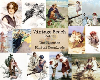 Vintage Beach (Set 2) - Digital Ephemera Classics, Digital Images, Vintage Art, Instant Download, Digital Collage, Art Ephemera