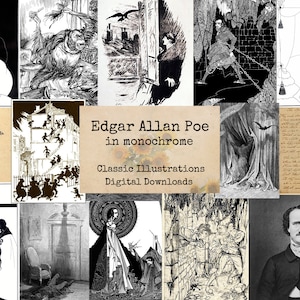 Edgar Allan Poe in monochrome - Digital Ephemera Classics, Digital Images, Vintage Art, Instant Download, Digital Collage, Art Ephemera