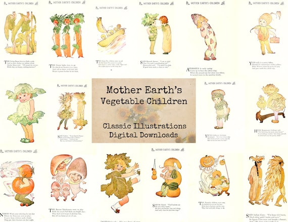 Mother Earth's Vegetable Children - Digital Ephemera, Digital Images, Vintage Art, Instant Download, Digital Collage, Art Ephemera