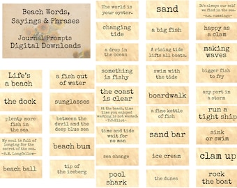 Beach Words, Sayings & Phrases - Journal Prompts, Printable Words, Instant Download, Digital Collage, Art Ephemera, Printable Quotes