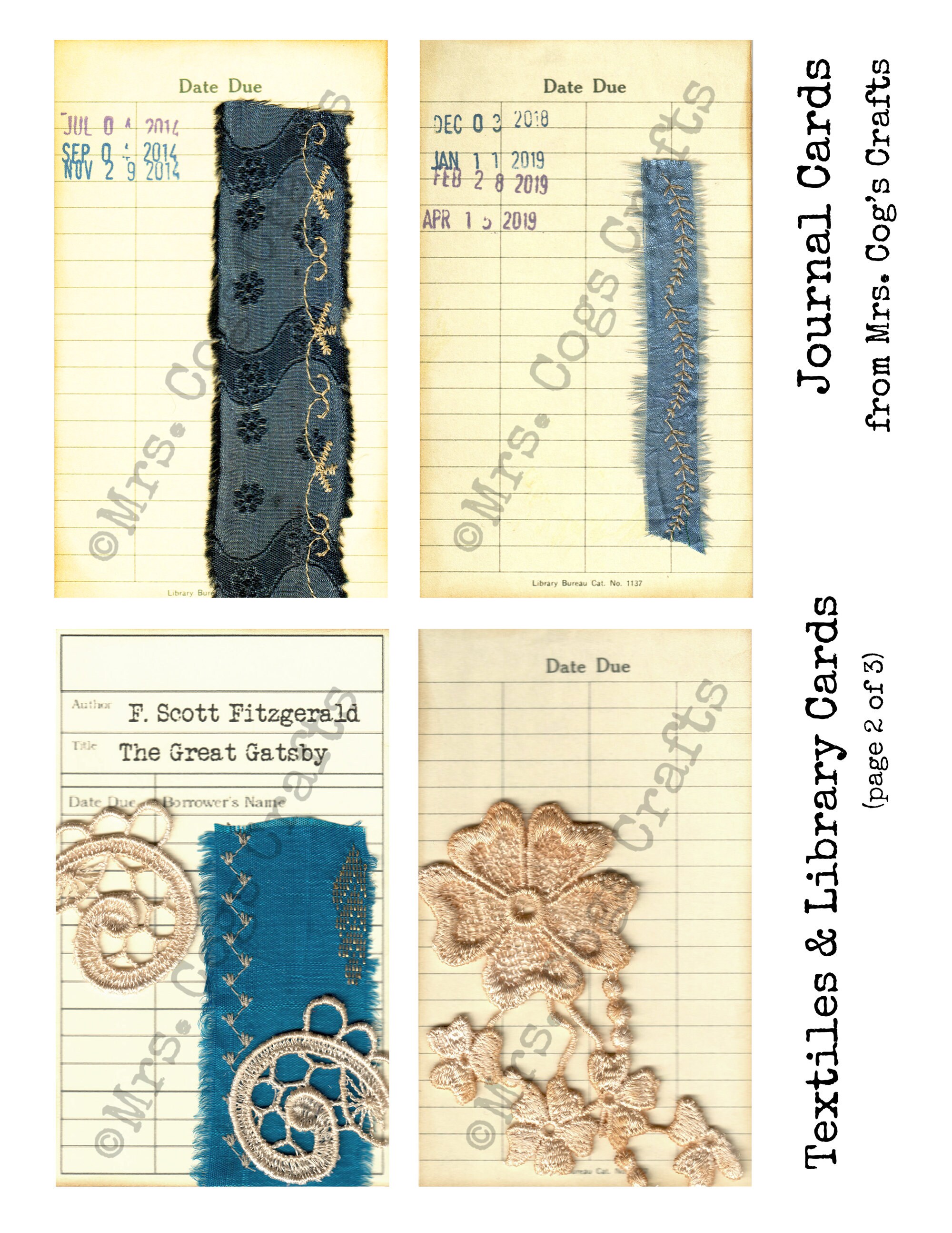 Textiles & Library Cards Digital Images Printable Index - Etsy
