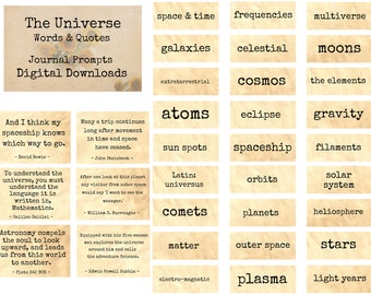 The Universe Words & Quotes - Journal Prompts, Printable Words, Instant Download, Digital Collage, Ephemera, Printable Quotes