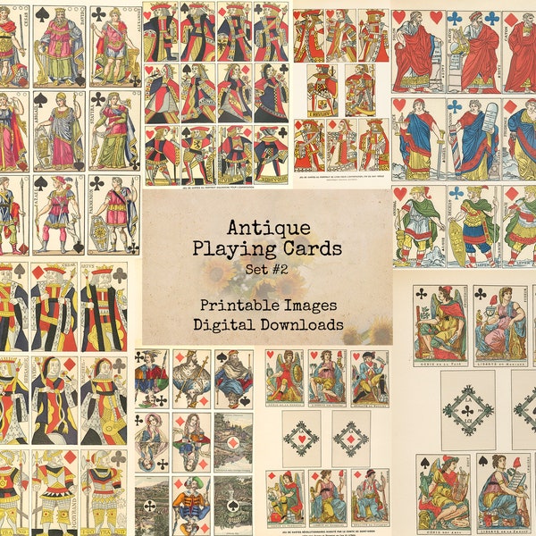 Antique Playing Cards Set #2 - Printable Images, Instant Download, Digital Collage, Ephemera, Book Pages