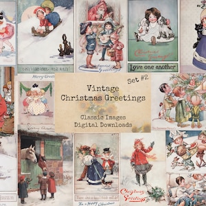 Felicitaciones de Navidad - Set #2 - Postales de vacaciones, imágenes digitales, tarjetas de índice imprimibles, descarga instantánea, collage digital, tarjetas de Navidad