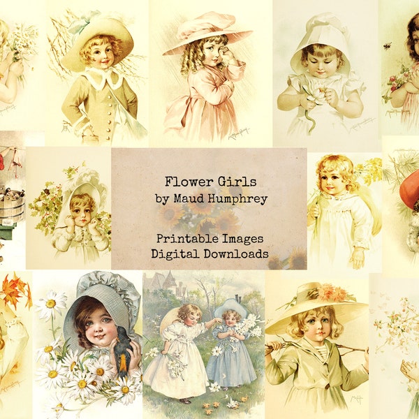 Maud Humphrey's Flower Girls - Digital Ephemera Classics, Printable Images, Instant Download, Digital Paper, Digital Collage, Art Ephemera