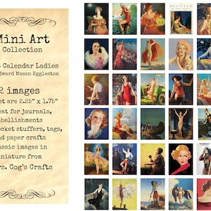 Mini Art - Fab Calendar Ladies by Eggleston - Printable Images, Digital Download, Miniature Images, Collage Sheet, Ephemera, Embellishments