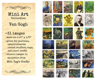 Mini Art  - Van Gogh , Printable Images, Digital Download, Miniature Images, Collage Sheet, Ephemera, Vintage Images, Embellishments