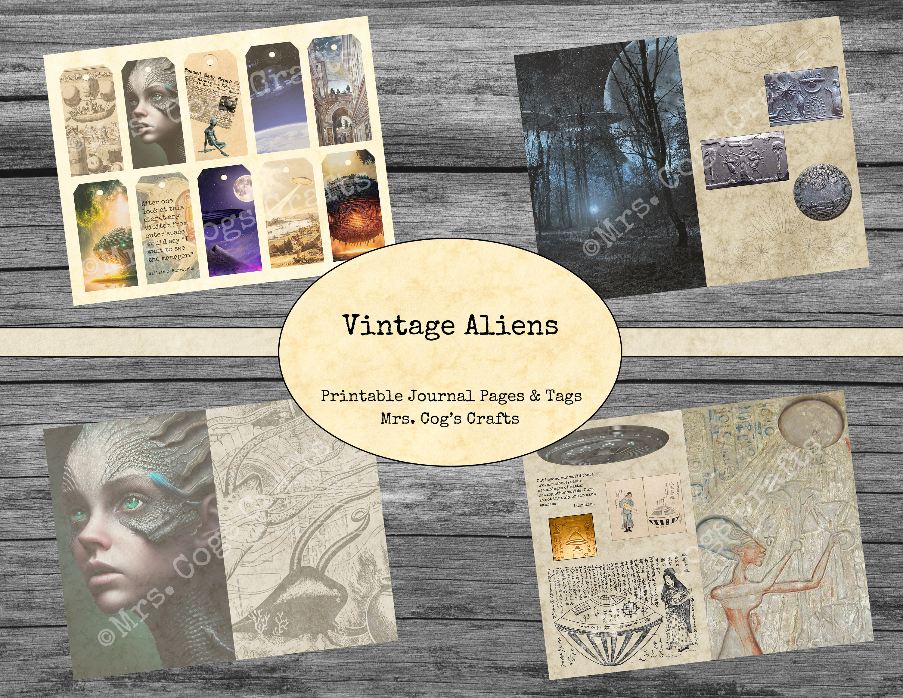 Vintage Aliens Junk Journal Kit - Printable Journal, Vintage Images ...
