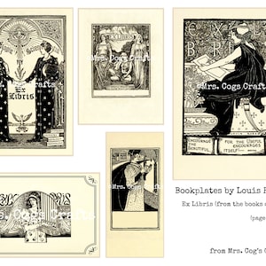 Bokexlibris av Louis Rhead - Ex Libris - Etiketter för tidskrifter och böcker - Utskrivbara bokexlibris, digitala bilder, vintagekonst, omedelbar nedladdning bild 4