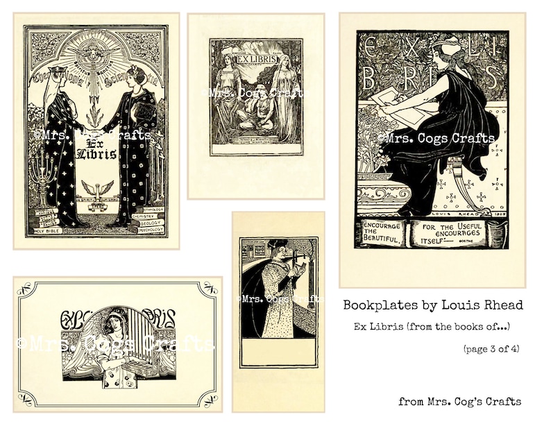 Bokexlibris av Louis Rhead - Ex Libris - Etiketter för tidskrifter och böcker - Utskrivbara bokexlibris, digitala bilder, vintagekonst, omedelbar nedladdning bild 4