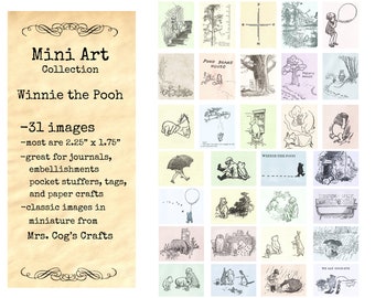 Mini Art - Winnie the Pooh - Printable Images, Digital Download, Miniature Images, Ephemera, Vintage Images, Embellishments, Pooh Bear