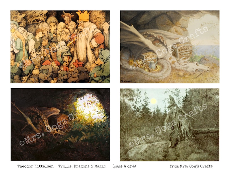 Theodor Kittelsen Trolls, Dragons & Magic, Printable Images, Ephemera Classics, Vintage Art, Instant Download, Digital Collage image 5