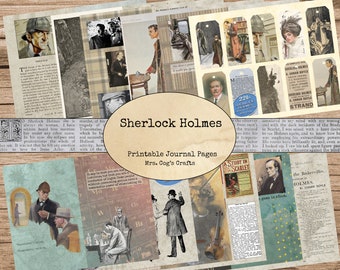Sherlock Holmes Junk Journal Kit - diário para impressão, imagens vintage, papel para impressão, diário de arte, diário digital, etiquetas para impressão