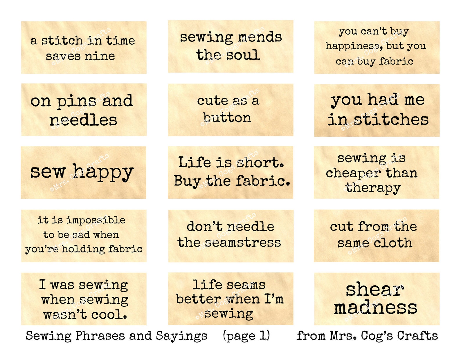 Sewing Phrases and Sayings - Journal Prompts, Printable Words, Instant Download, Digital Collage ...