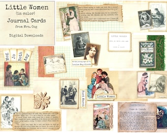 Little Women in Color Journal Cards - Digital Images, Printable Index Cards, Instant Download, Digital Collage, Altered Cards, Index Cards