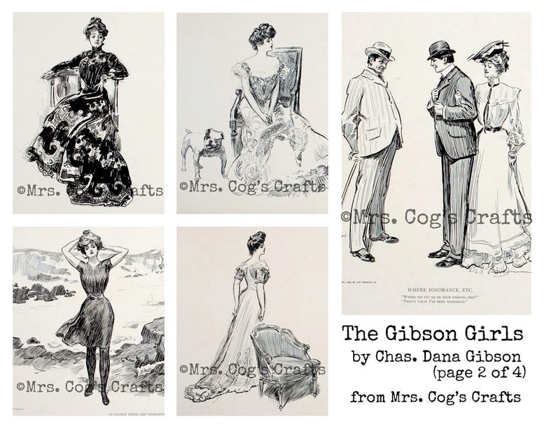 The Gibson Girls by Charles Dana Gibson, Digital Ephemera Classics, Printable Images, Vintage Art, Digital Art, Instant Download image 3