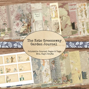 The Kate Greenaway Garden Junk Journal Kit - Diario stampabile, Immagini vintage, Carta stampabile, Diario d'arte, Etichette stampabili, Cartoline