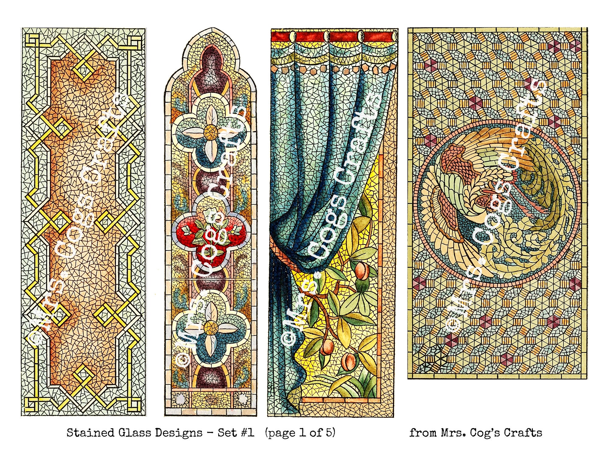 Stained Glass Designs Set 1 Printable Images Instant | Etsy