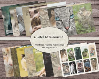 A Cat's Life Journal - Printable Journal Pages, Digital Journal, Vintage Images, Printable Paper, Art Journal, Cat Images, Feline Pages
