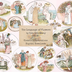 The Language of Flowers - Set #2 by Kate Greenaway - Digital Ephemera Classics, Digital Images, Vintage Art, Digital Collage, Art Ephemera