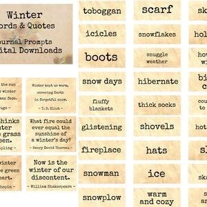 Winter Words & Quotes - Journal Prompts, Printable Words, Instant Download, Digital Collage, Ephemera, Printable Quotes