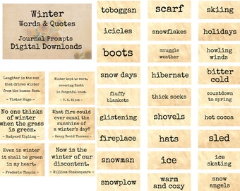Winter Words & Quotes - Journal Prompts, Printable Words, Instant Download, Digital Collage, Ephemera, Printable Quotes